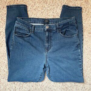 Express Blue Skinny Jeans Women Size 14 Mid Rise Stretch Denim Dark Wash